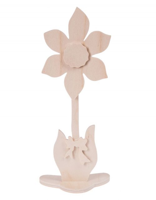 Dřevěná dekorace KVĚTINKA na podstavci 21 cm