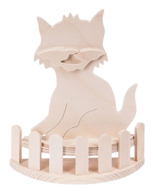 Dřevěná dekorace KOČIČKA na podstavci 14 cm