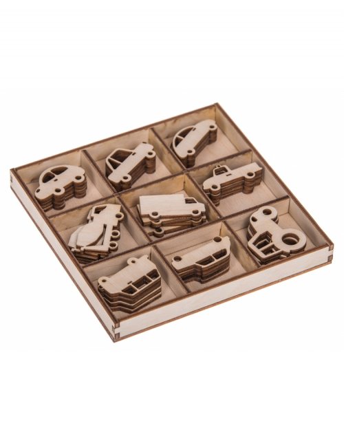 Dřevěné ozdoby k dekoraci - dekorační sada AUTÍČKA