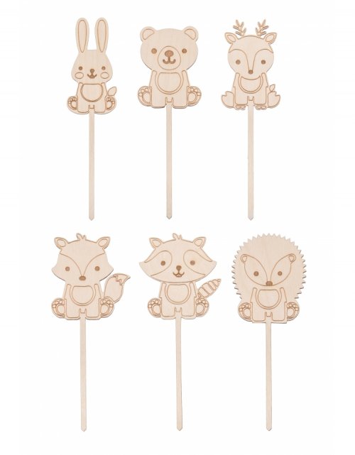Dřevěné zapichovací ozdoby ZVÍŘÁTKA 12x5 cm, sada 6ks
