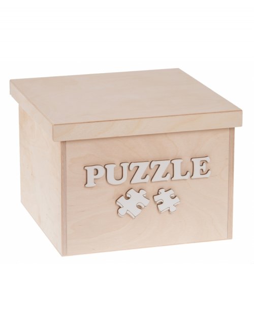Dřevěný box na hračky PUZZLE bílé, 20x20x15 cm