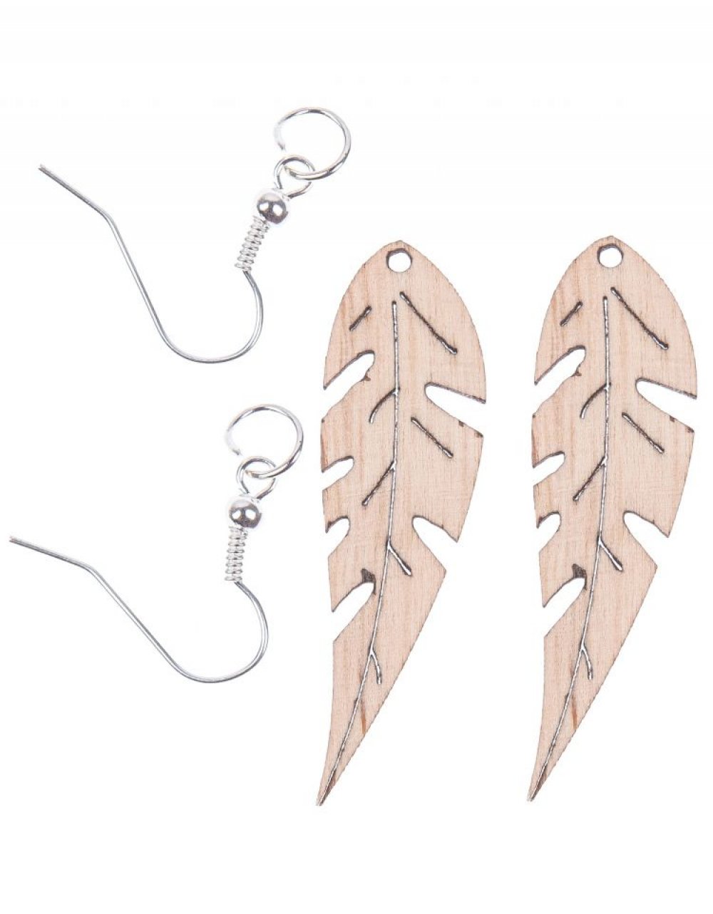 Dřevěné náušnice LÍSTKY 4,5 cm