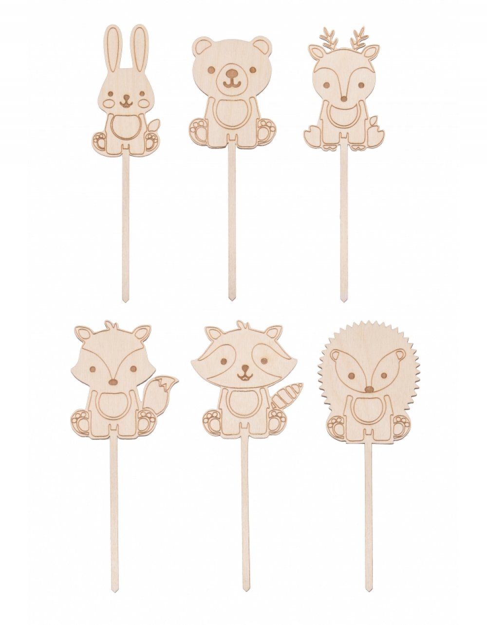Dřevěné zapichovací ozdoby ZVÍŘÁTKA 12x5 cm, sada 6ks